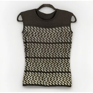 AUTHENTIC German Wool Viscose ESCADA  ‎ Blk /Silver KNIT  WOMENS BLOUSE-SIZE: XS